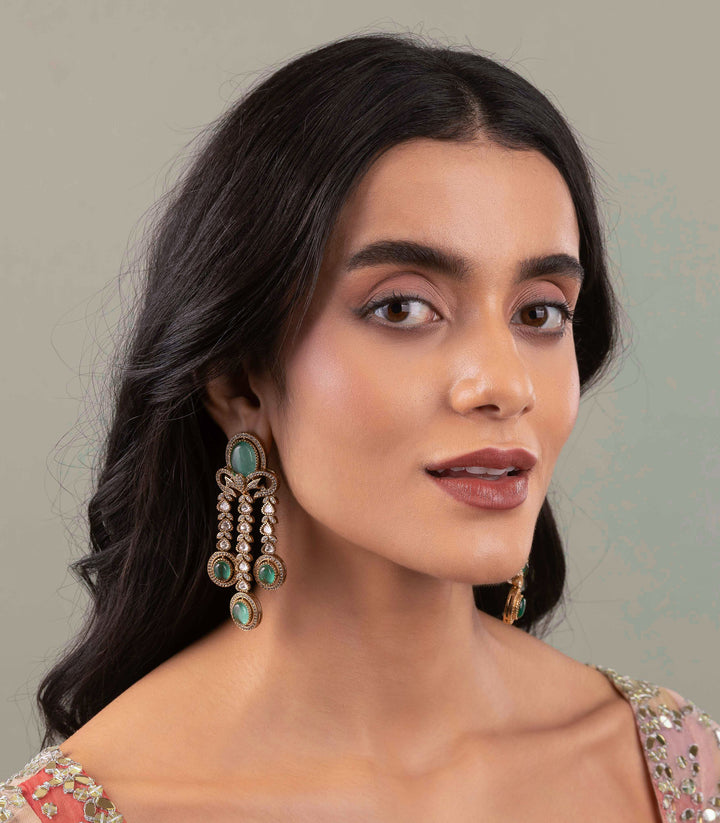 HARSHITA ANTIQUE FINISH MINT POLKI EARRING