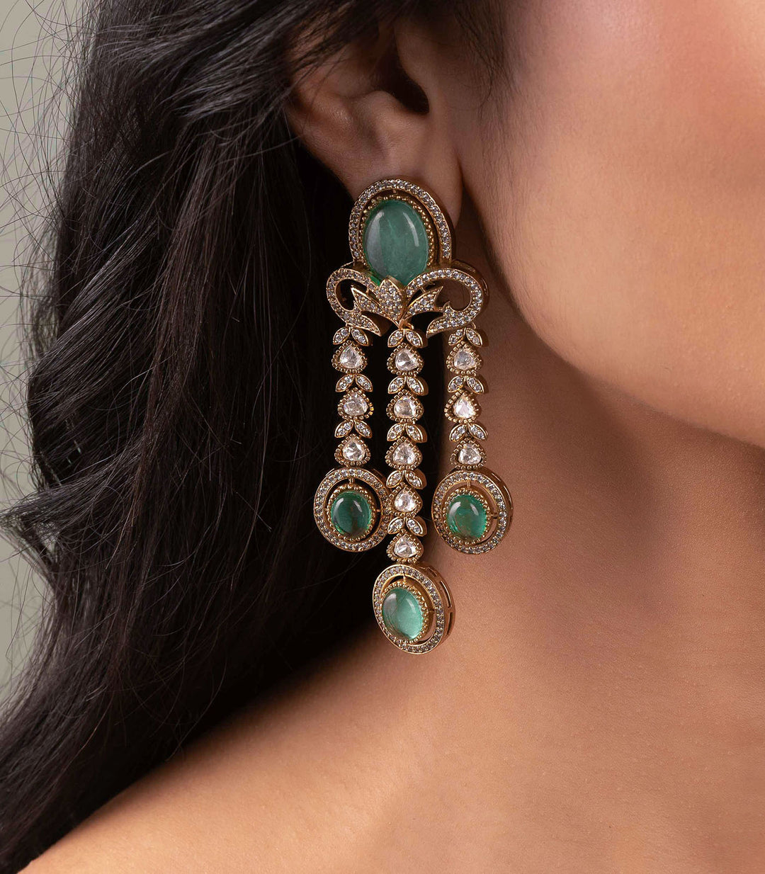 HARSHITA ANTIQUE FINISH MINT POLKI EARRING