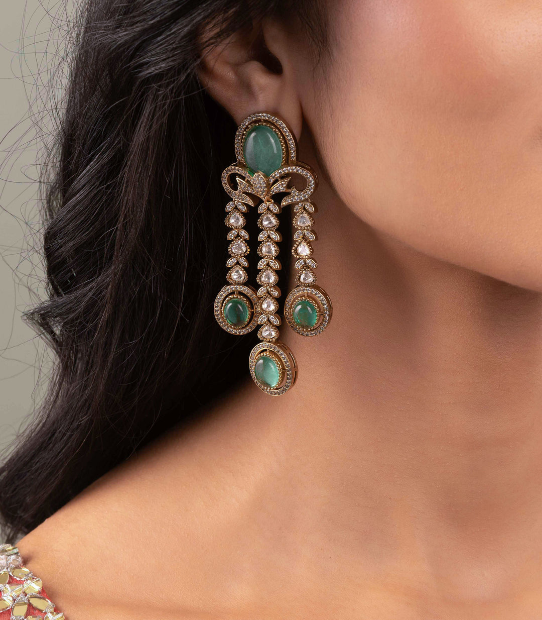 HARSHITA ANTIQUE FINISH MINT POLKI EARRING