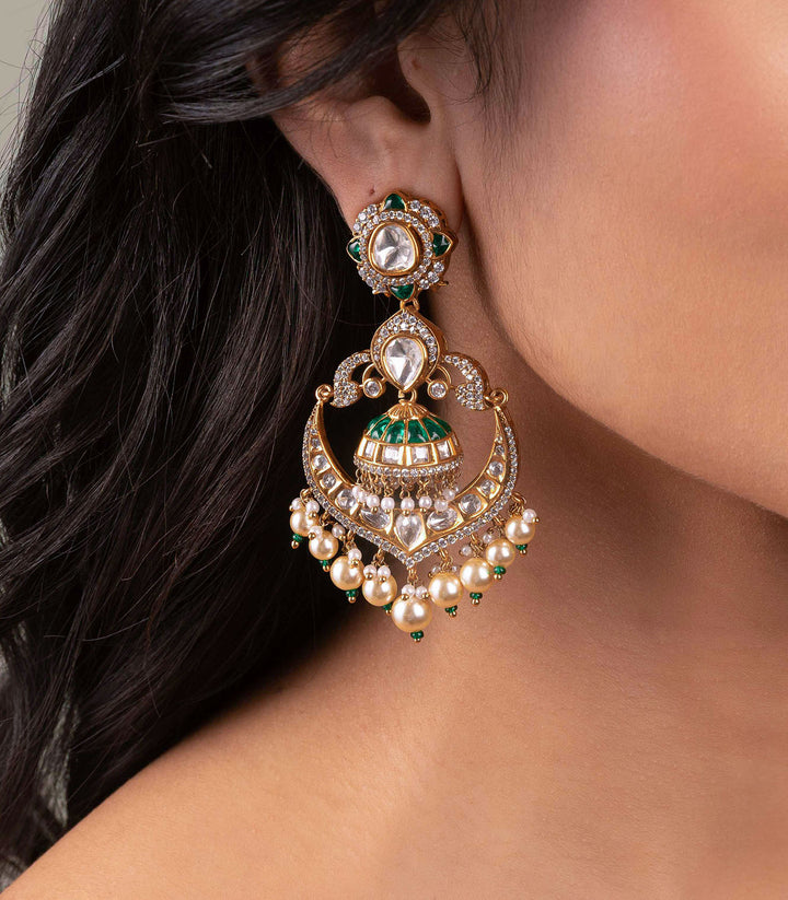 SARITA ANTIQUE FINISH GREEN POLKI EARRING