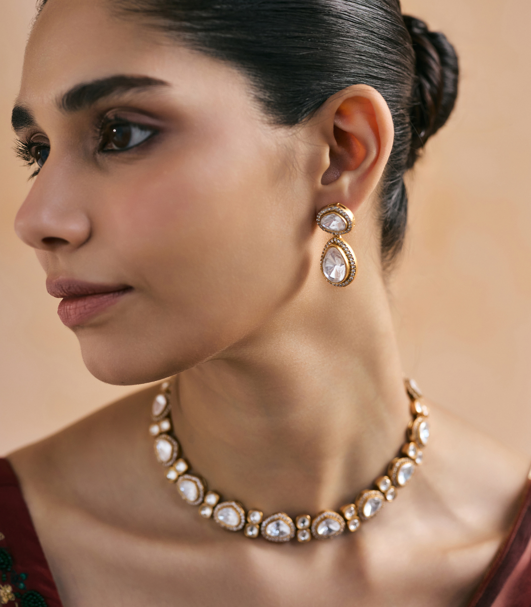 ANVI GOLD PLATED POLKI NECKLACE SET