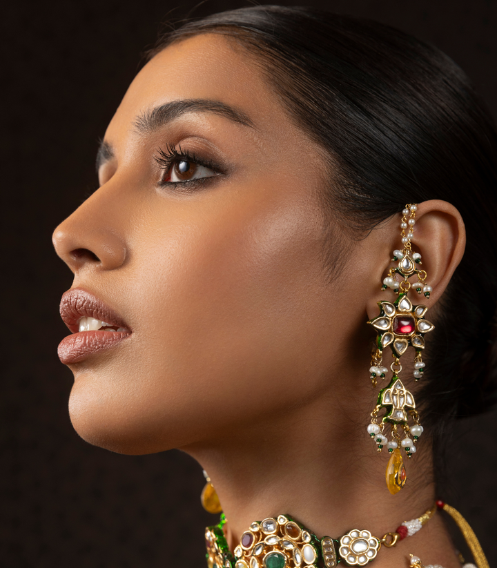 IKSHA RED KUNDAN STATEMENT EARRING