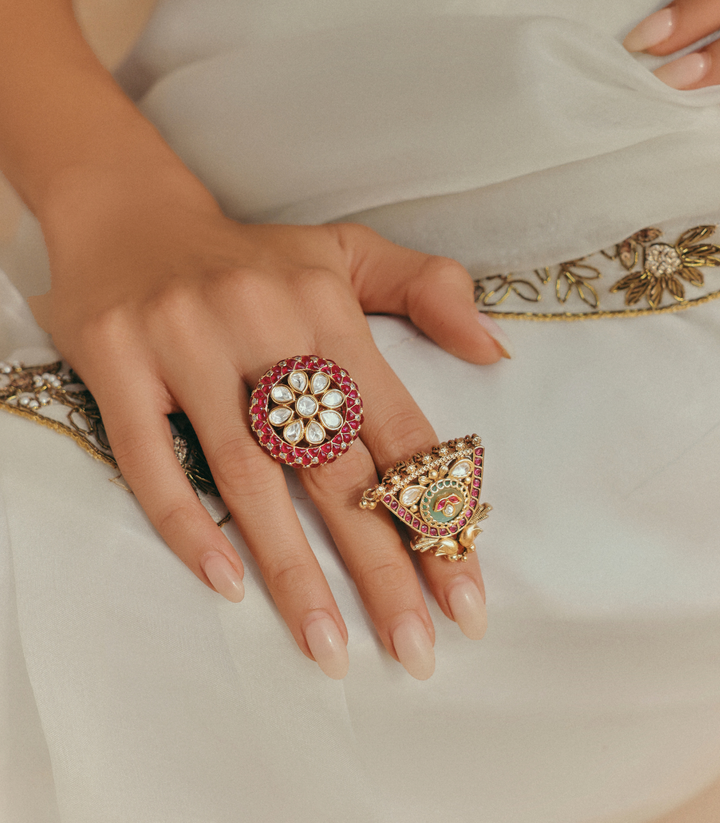 KANHA RED & MINT KUNDAN RING