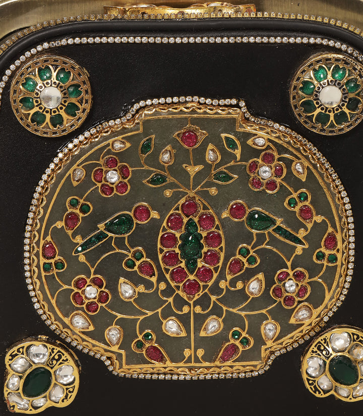 ADITRI RED & GREEN LEATHER KUNDAN HAND BAG