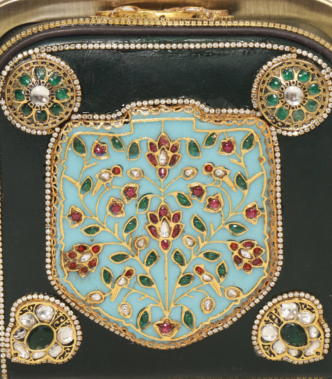 MISHIKA RED & GREEN LEATHER KUNDAN HAND BAG