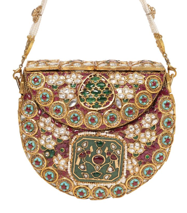 SAMAR RED & GREEN KUNDAN HAND BAG