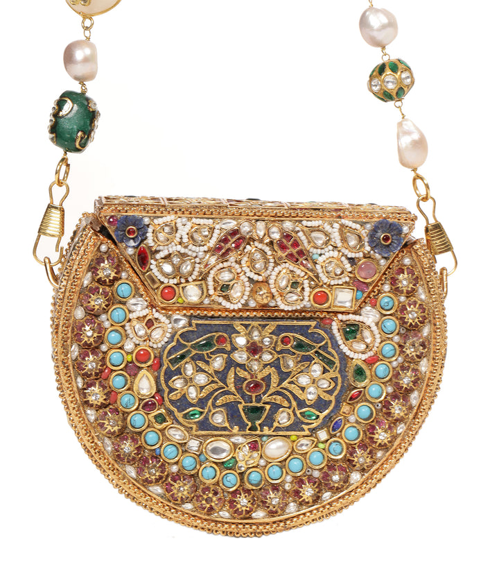 NITARA RED & GREEN KUNDAN HAND BAG