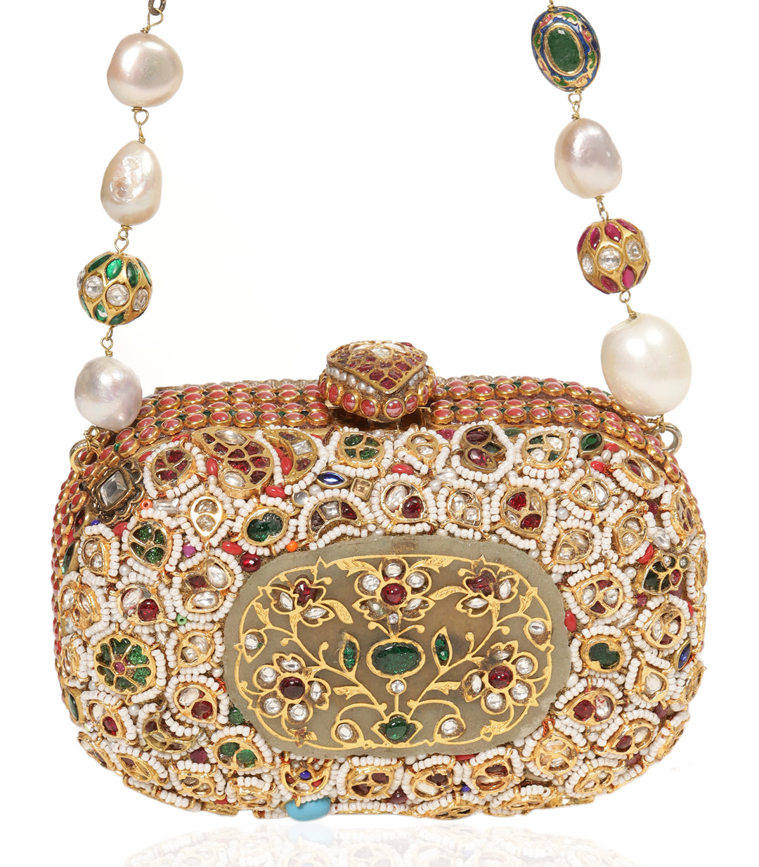 TANIA RED & GREEN KUNDAN HAND BAG