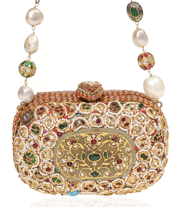 TANIA RED & GREEN KUNDAN HAND BAG