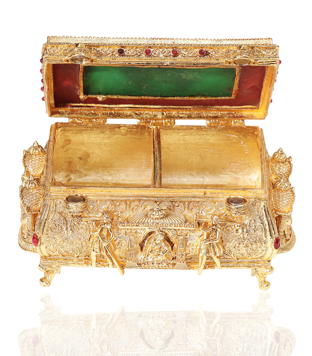 GOLD PLATED RED & GREEN ORNATE BOX