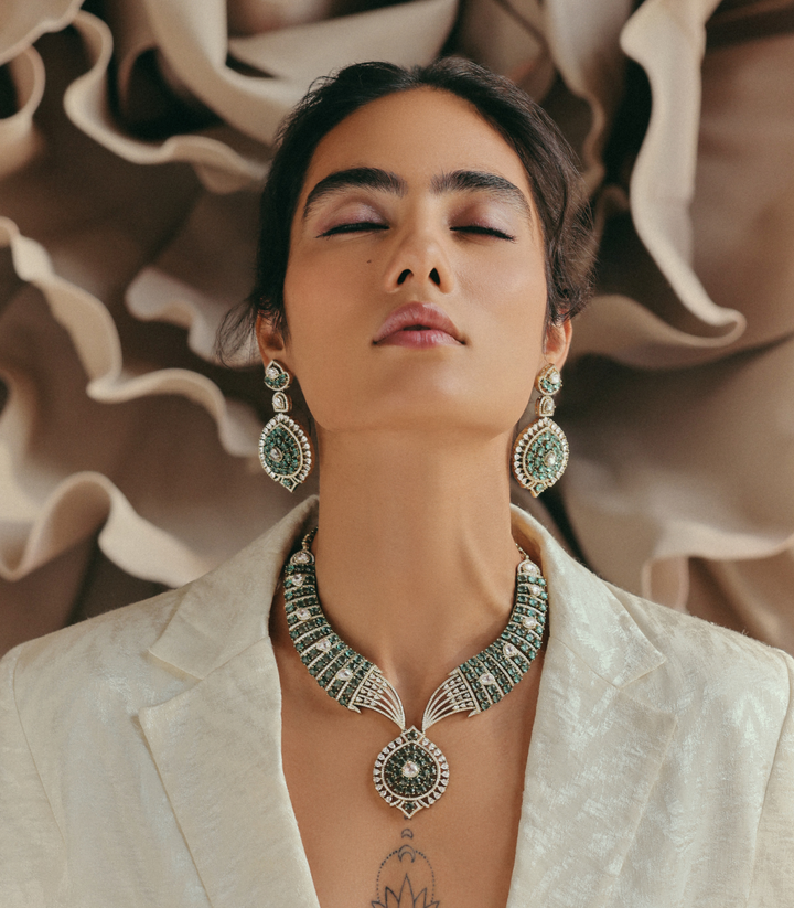 ANAYA GREEN ROSE CUT NECKLACE SET