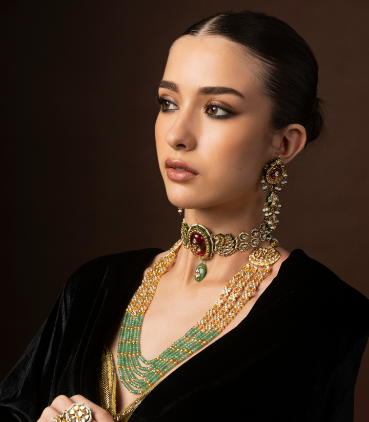 KAHINI GREEN KUNDAN LONG NECKLACE