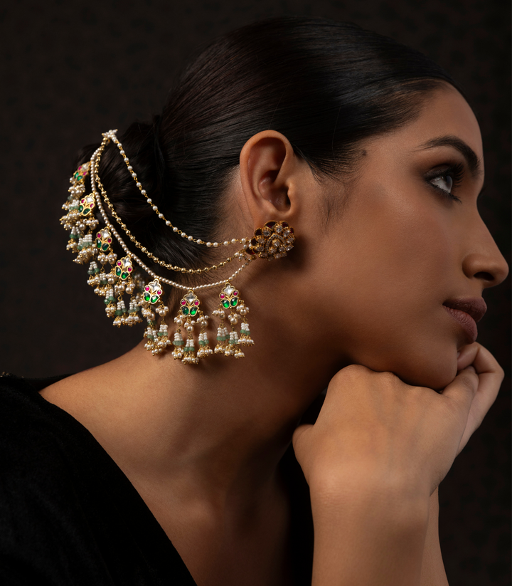 DIVYA RED & GREEN KUNDAN EAR CHAIN
