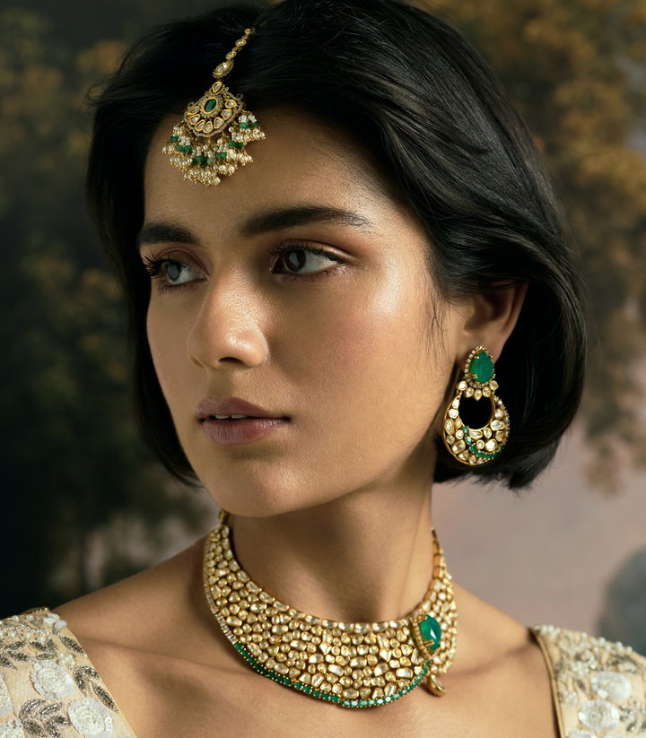 GAZLEEN GREEN KUNDAN NECKLACE SET