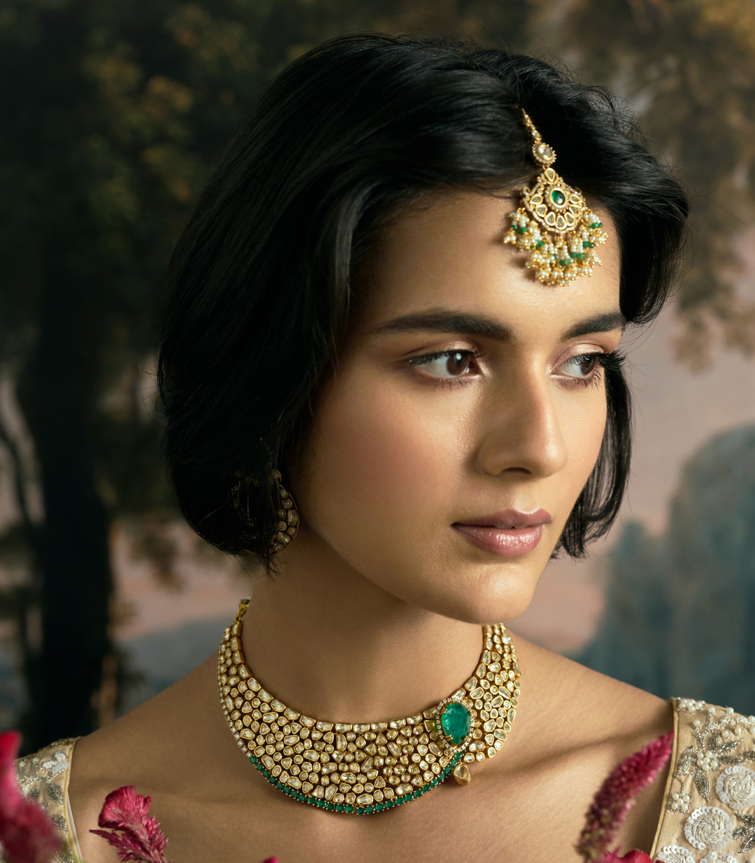 GAZLEEN GREEN KUNDAN NECKLACE SET