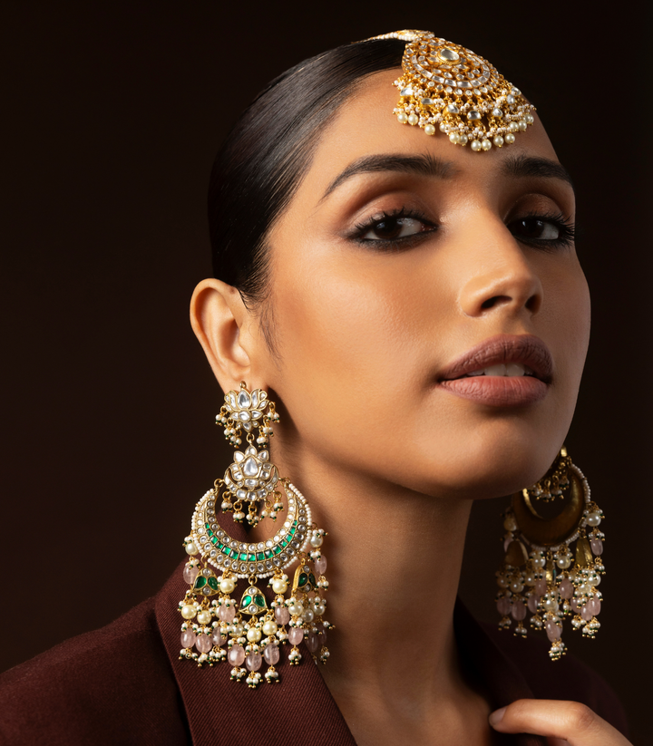 SHARVISHA GREEN & PINK KUNDAN CHANDBALI
