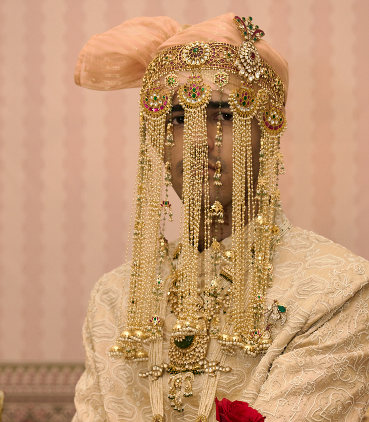 HARSHAVARDHANA RED & GREEN KUNDAN SEHRA