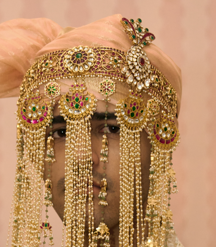 HARSHAVARDHANA RED & GREEN KUNDAN SEHRA