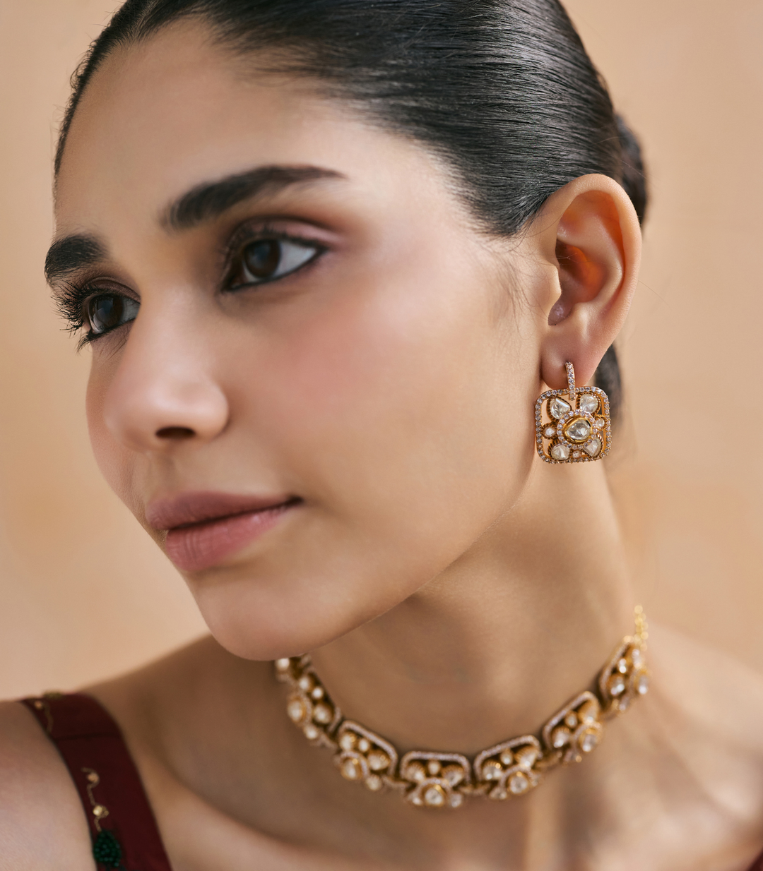 PARNIKA GOLD PLATED POLKI NECKLACE SET