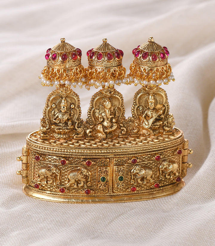 GOLD PLATED GANESH LAKSHMI SINDOOR BOX