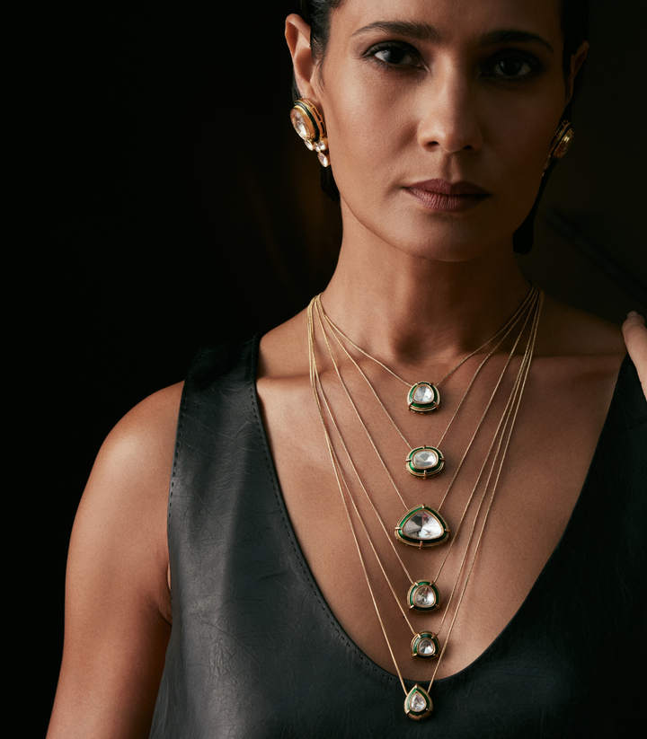 JANVI GREEN POLKI LONG NECKLACE