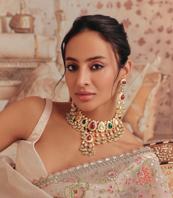 DHRUVI GREEN MOISSANITE NECKLACE SET
