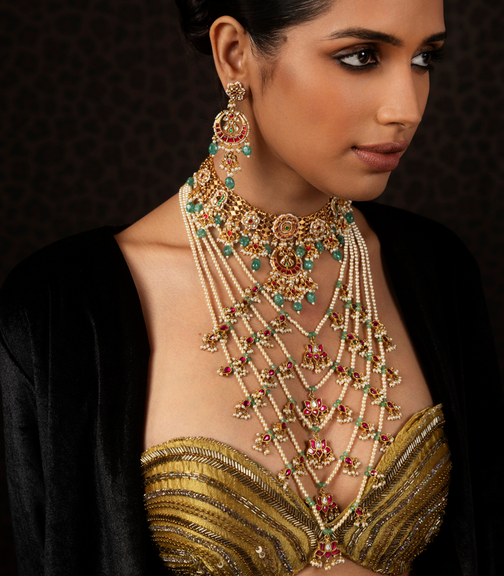JYOTSANA RED & GREEN  KUNDAN LONG NECKLACE