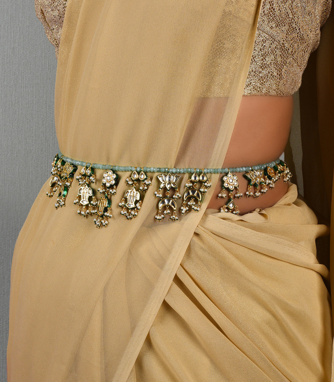 VINISHA GREEN KUNDAN WAIST BELT