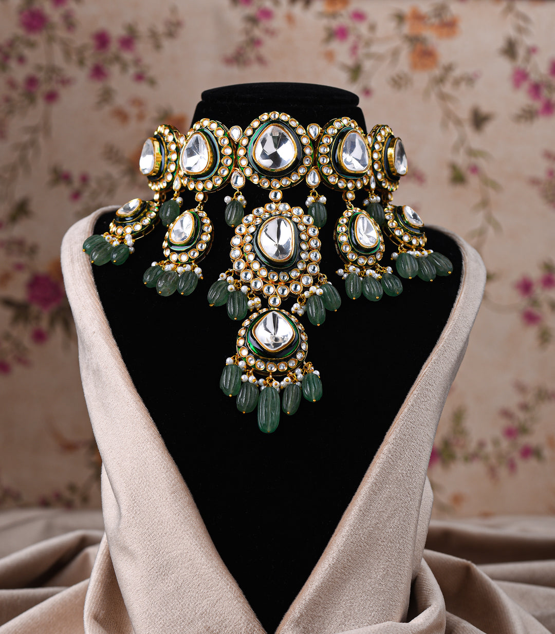 DIVYA GREEN POLKI NECKLACE SET