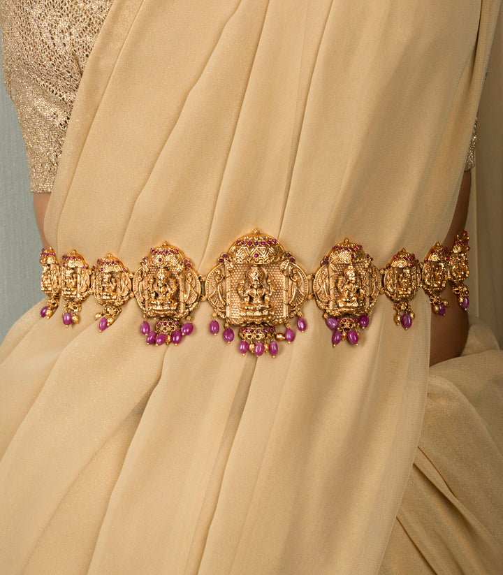 GOLD PLATED LAKSHMI RUBY WAIST BELT