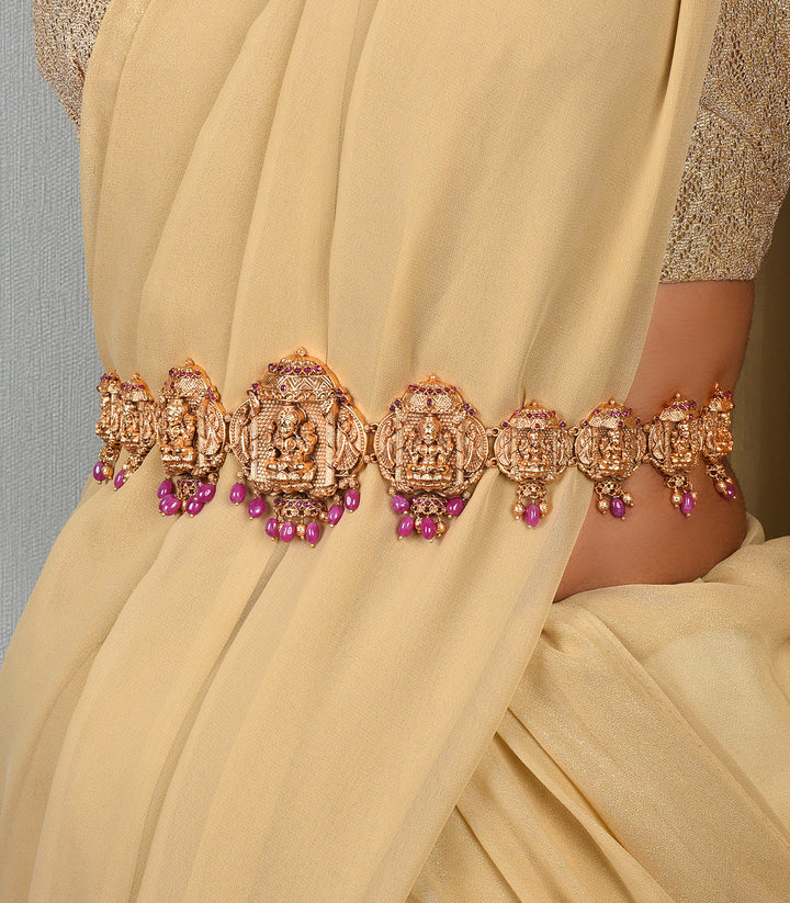 GOLD PLATED LAKSHMI RUBY WAIST BELT