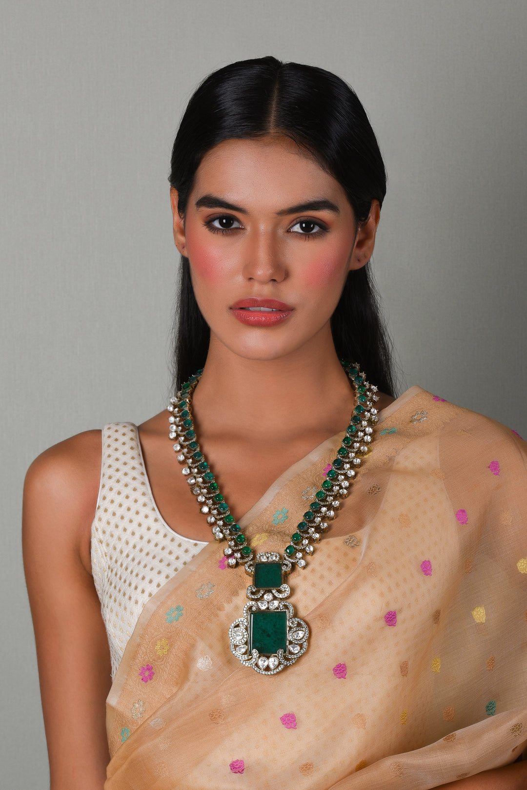 HIMANSHI GREEN POLKI PENDANT SET