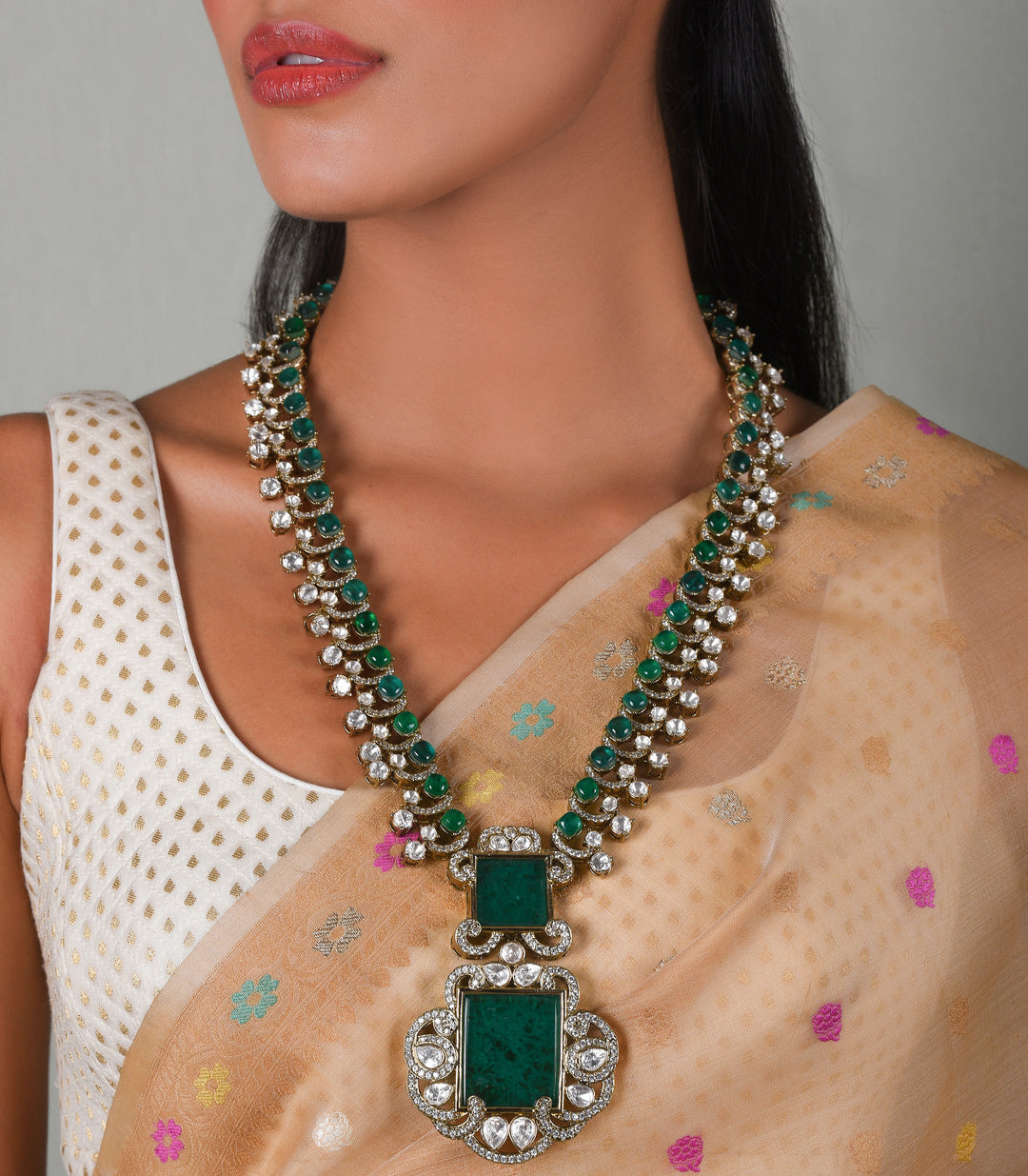 HIMANSHI GREEN POLKI PENDANT SET