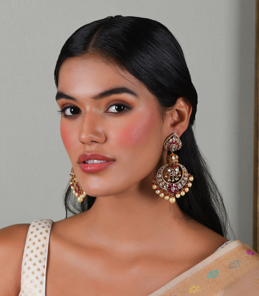Mohini Red Antique Gold Finish Earring