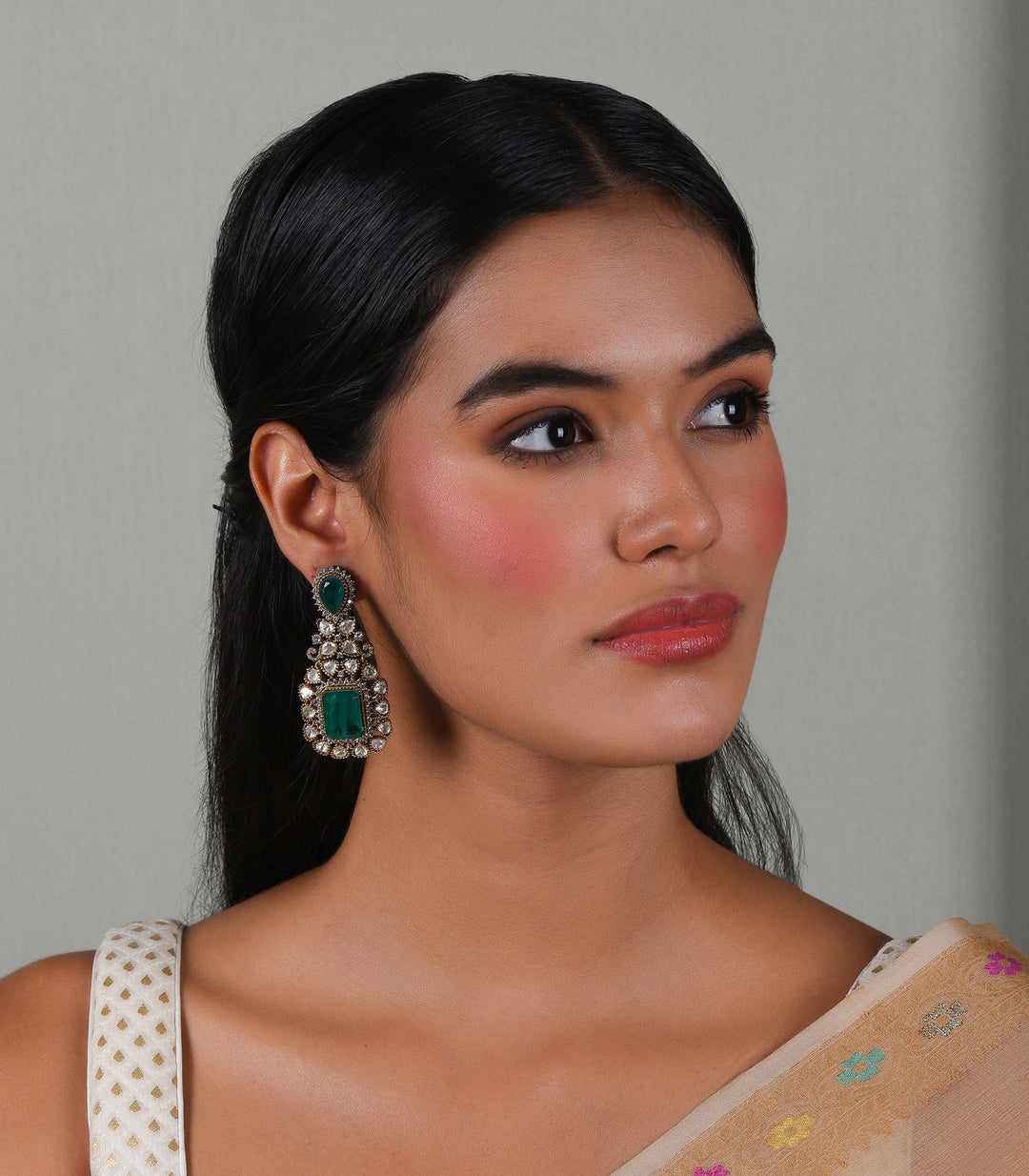 AASHNA GREEN POLKI EARRING