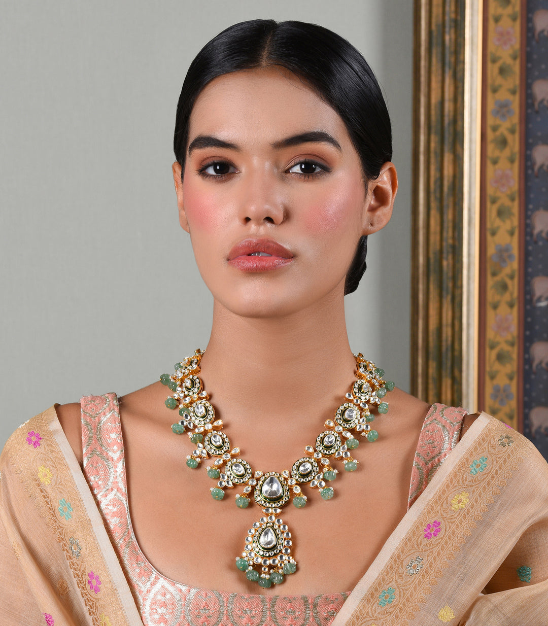 KARALIKA GREEN MEENA POLKI NECKLACE SET