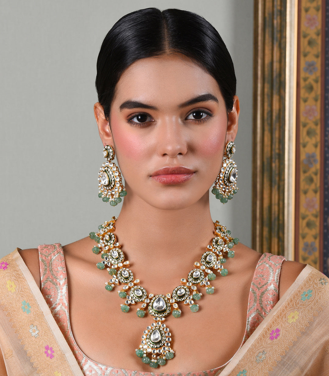 KARALIKA GREEN MEENA POLKI NECKLACE SET