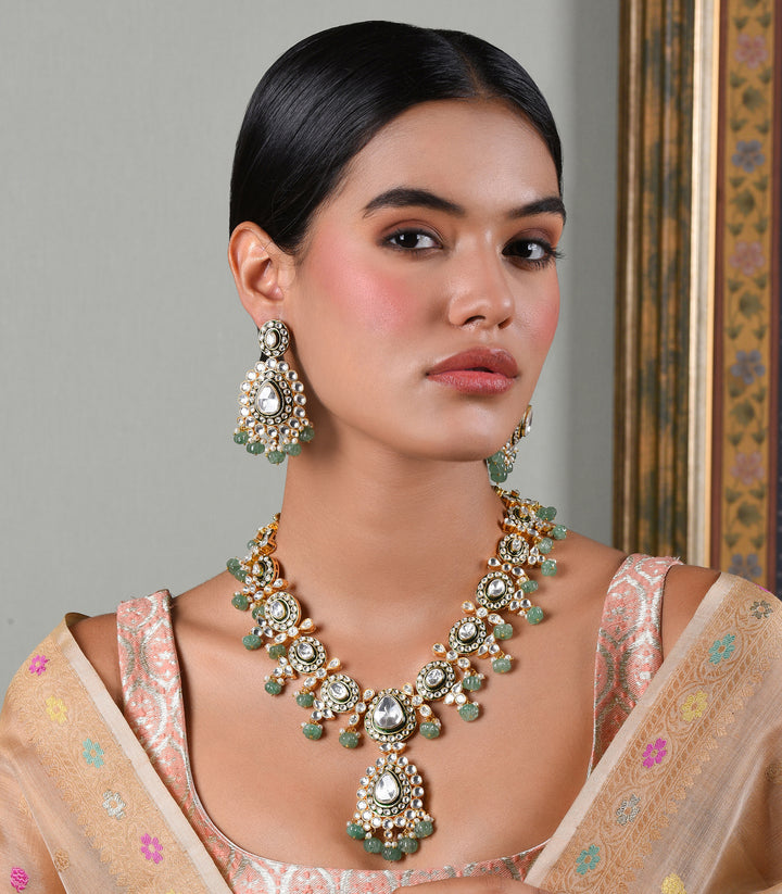 KARALIKA GREEN MEENA POLKI NECKLACE SET