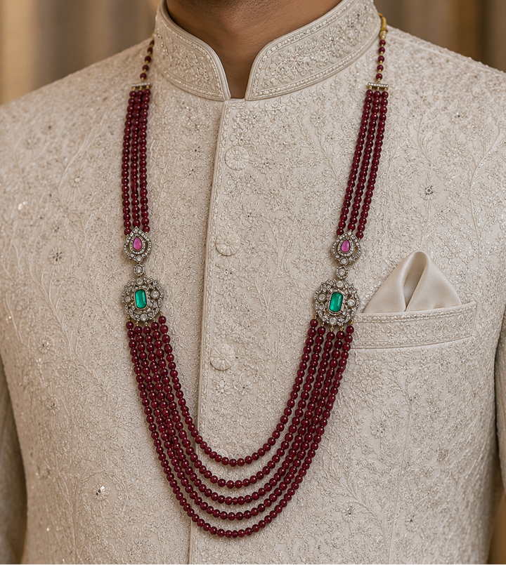 BHAVINI  RED POLKI GROOM NECKLACE