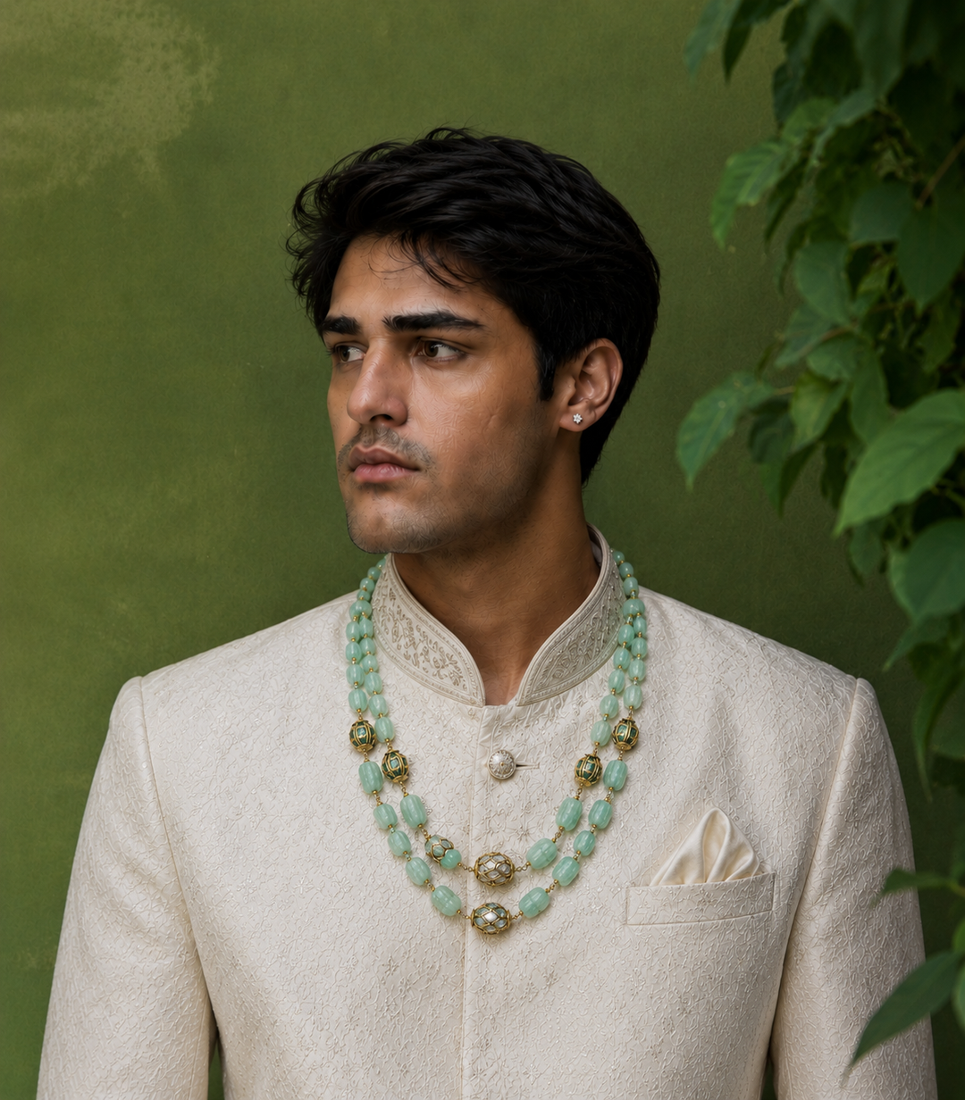 PALLAVI GREEN KUNDAN LONG NECKLACE