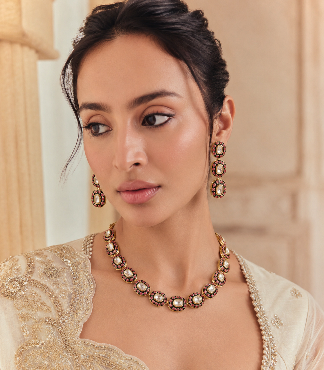 JESSICA RED POLKI NECKLACE SET