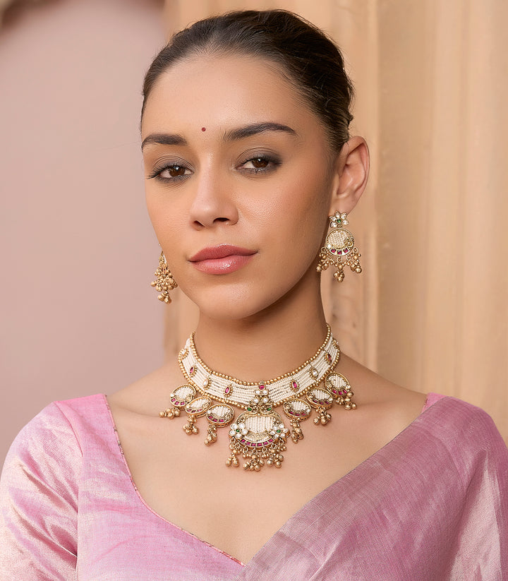 ANISHA GOLD PLATED  KUNDAN NECKLACE SET