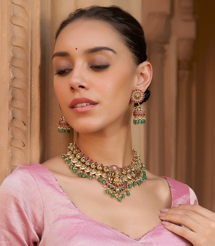 AROHI RED & GREEN  KUNDAN NECKLACE