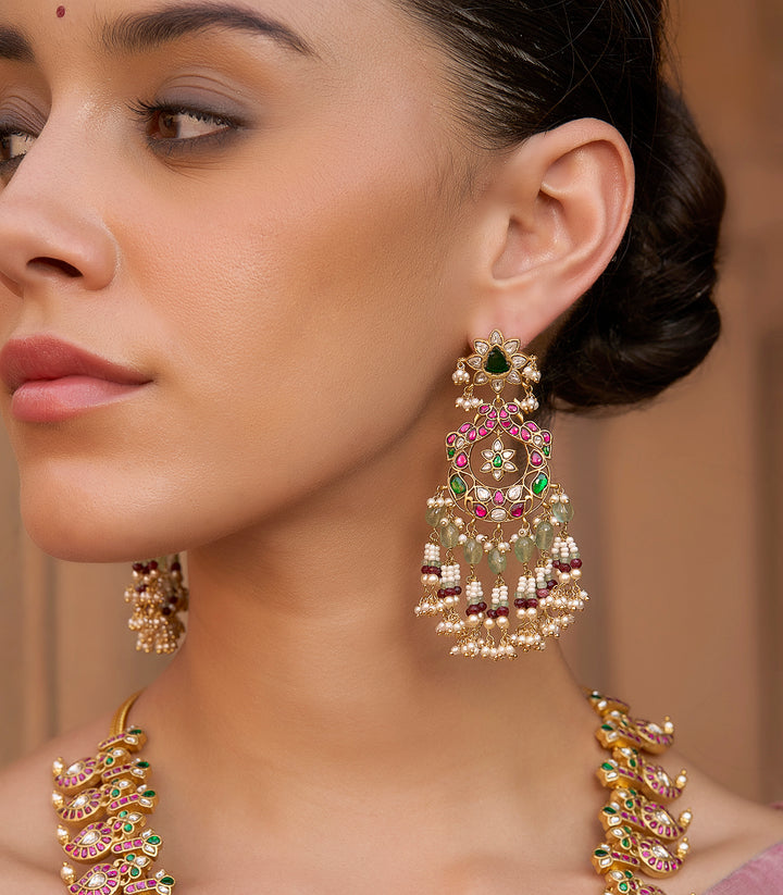 ABHILASHA RED & GREEN  KUNDAN CHANDBALI