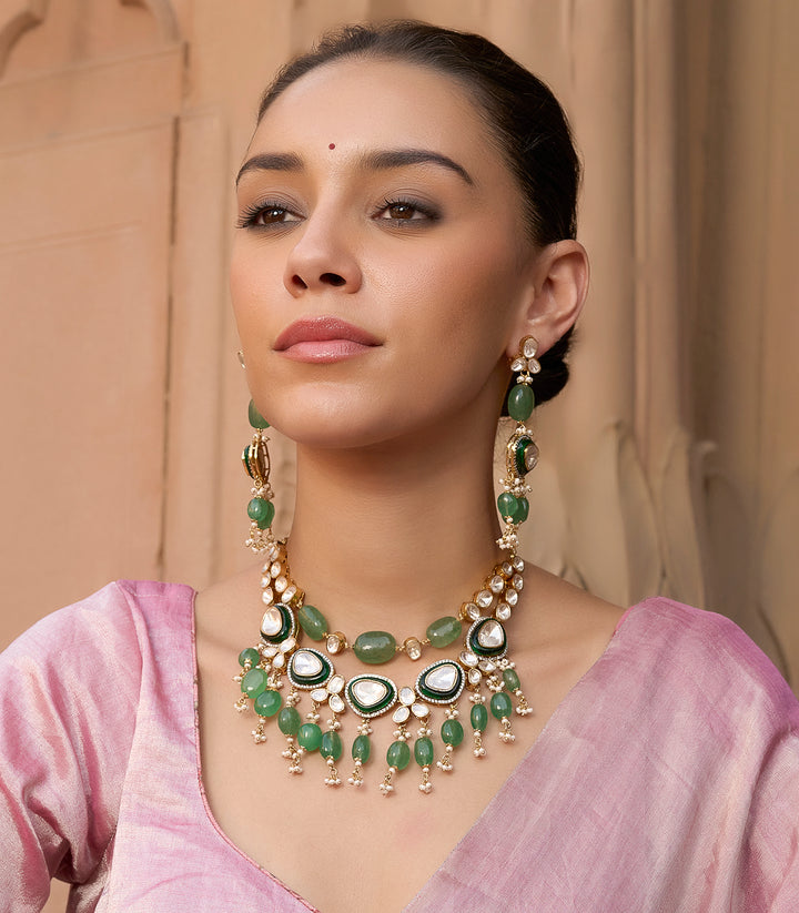 MIHIKA GREEN POLKI NECKLACE SET