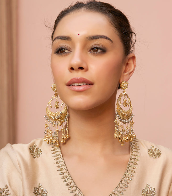 DEVIKA GOLD PLATED  KUNDAN CHANDBALI