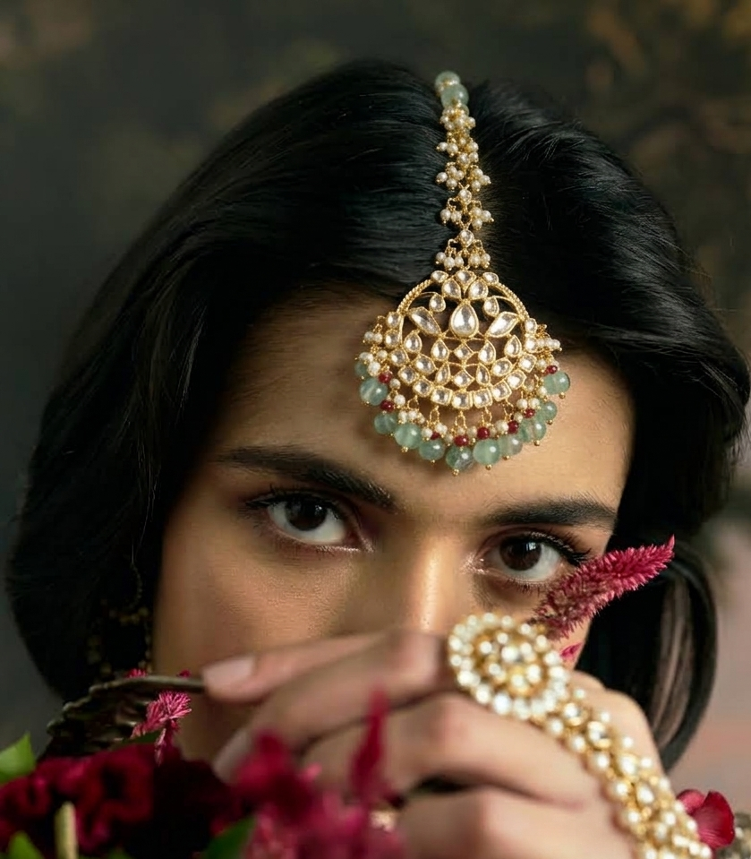 KAVYA RED & GREEN MOISSANITE TIKA