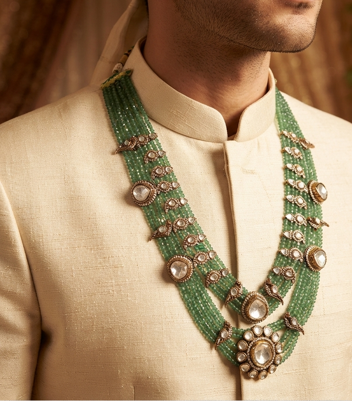 NIHARIKA GREEN POLKI GROOM NECKLACE