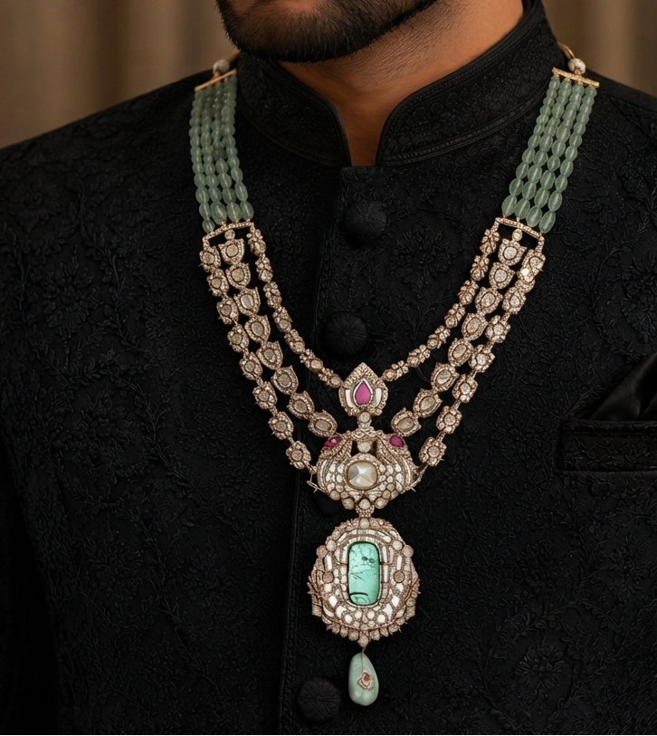 SAMPRATI GREEN POLKI GROOM NECKLACE