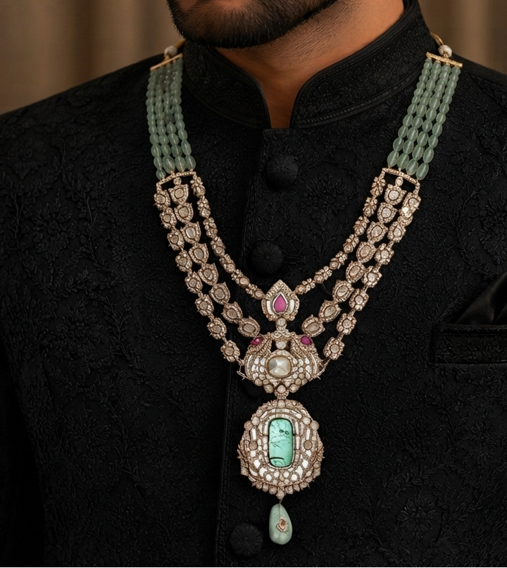 SAMPRATI GREEN POLKI GROOM NECKLACE